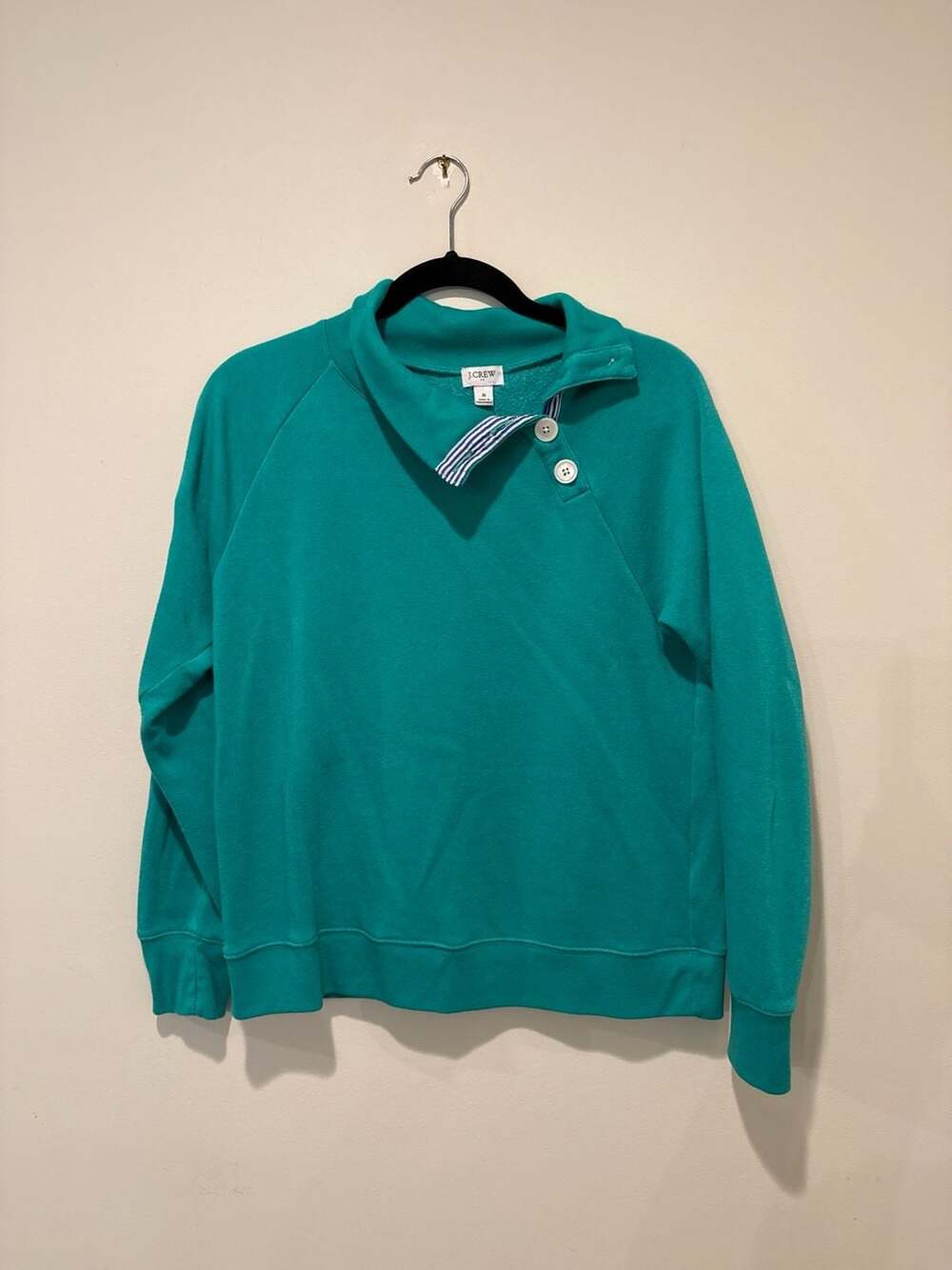 J.Crew Teal Asymmetrical Button Collar Sweatshirt Size S